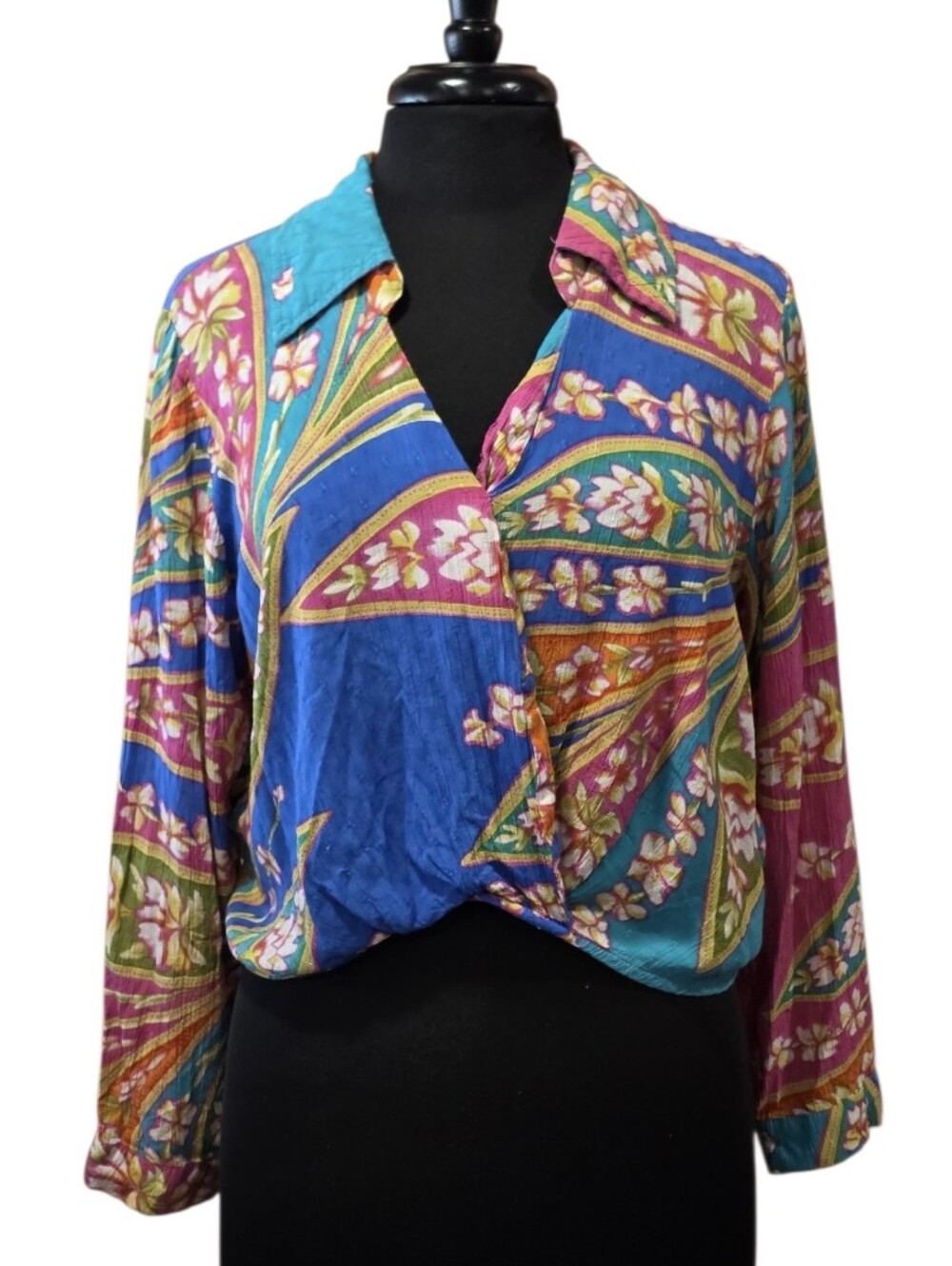 Haute Hippie Multicolor Floral Wrap-Front Blouse Blue Pink Spring Boho Babe